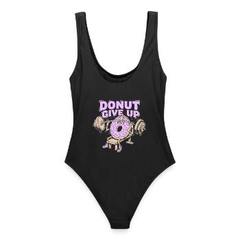 Donut Give Up - Lustiges Fitness Training - Frauen Badeanzug - Schwarz - Hinten - AI Model Female 172 light (172cm)
