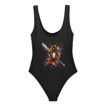 Gant Balle et Batte de Baseball Multicolore   - Maillot de bain femme - noir - Dos - AI Model Female 172 light (172cm)