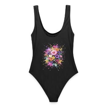 Bouquet de Fleurs Multicolore Splash Art - Maillot de bain femme - noir - Dos - AI Model Female 172 light (172cm)