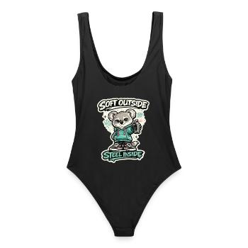 Douceur à l’extérieur, acier à l’intérieur – Koala Streetart - Maillot de bain femme - noir - Dos - AI Model Female 172 light (172cm)