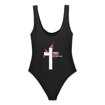 FORGIVEN Kreuz Tauben Pink Weiß Vers - Frauen Badeanzug - Schwarz - Hinten - AI Model Female 172 light (172cm)