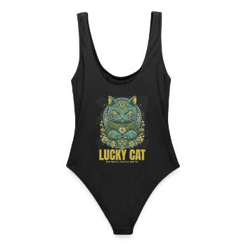 Lucky Cat Glückskatze Maneki Neko Jade - Women's Swimsuit - black - Back - AI Model Female 172 light (172cm)