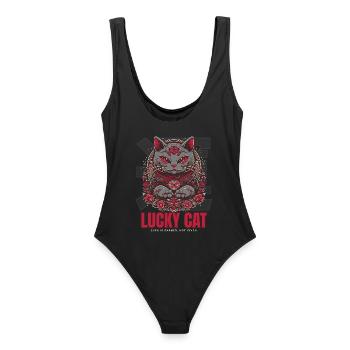 Lucky Cat Maneki Neko Red - Women's Swimsuit - black - Back - AI Model Female 172 light (172cm)