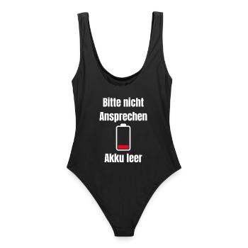 Akku Leer – Bitte Nicht Ansprechen - Frauen Badeanzug - Schwarz - Hinten - AI Model Female 172 light (172cm)