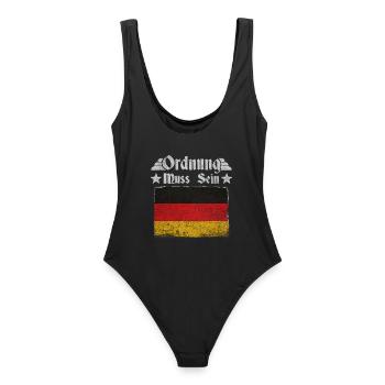 Ordnung muss sein – Deutschland Retro Flagge - Frauen Badeanzug - Schwarz - Hinten - AI Model Female 172 light (172cm)