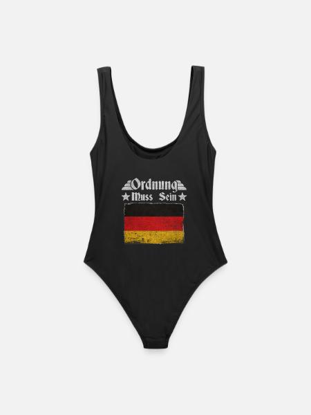 Ordnung muss sein – Deutschland Retro Flagge - Frauen Badeanzug - Schwarz