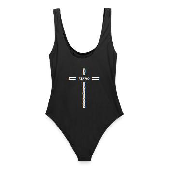 Tekno Cross – Elektronische Musik-Rave-Party ohne Party. - Frauen Badeanzug - Schwarz - Hinten - AI Model Female 172 light (172cm)