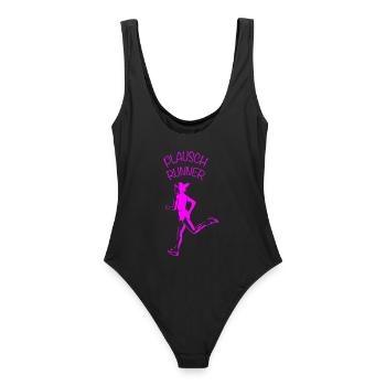 PLAUSCH RUNNER | Joggerin | Vectorgraphic - Frauen Badeanzug - Schwarz - Hinten - AI Model Female 172 light (172cm)