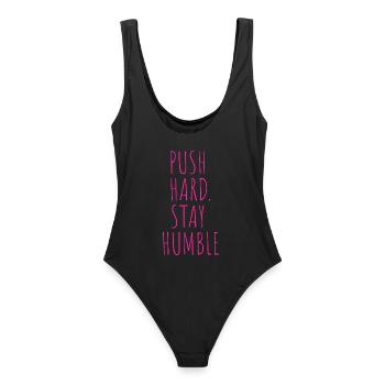 PUSH HARD. STAY HUMBLE - Frauen Badeanzug - Schwarz - Hinten - AI Model Female 172 light (172cm)
