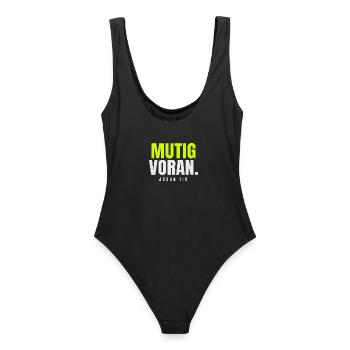 Mutig voran – Josua 1,9 - Frauen Badeanzug - Schwarz - Hinten - AI Model Female 172 light (172cm)