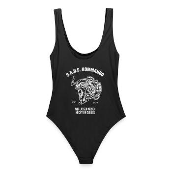 Sauf Kommando | Tactical Beer Skull - Frauen Badeanzug - Schwarz - Hinten - AI Model Female 172 light (172cm)