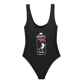 The Street Speaks – Love Street Art Spray Can Desi - Frauen Badeanzug - Schwarz - Hinten - AI Model Female 172 light (172cm)