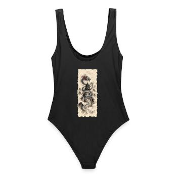 Blue dragon in the Chinese mountain fog - Women's Swimsuit - black - Back - AI Model Female 172 light (172cm)