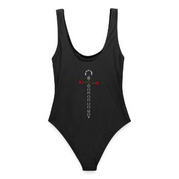 Ange avec des roses et une croix sur le fond du texte - Maillot de bain femme - noir - Dos - AI Model Female 172 light (172cm)