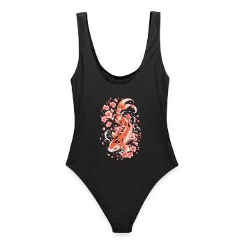 Koi Sakura Flow - Frauen Badeanzug - Schwarz - Hinten - AI Model Female 172 light (172cm)