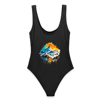 Himalayan Watercolor Mountains & Prayer Flags - Women's Swimsuit - black - Back - AI Model Female 172 light (172cm)