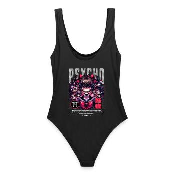 Psycho Madness: Anime Horror Girl - Frauen Badeanzug - Schwarz - Hinten - AI Model Female 172 light (172cm)
