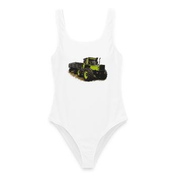 MB trac 1600 turbo avec remorque - Maillot de bain femme - blanc - Devant - AI Model Female 172 dark (172cm)