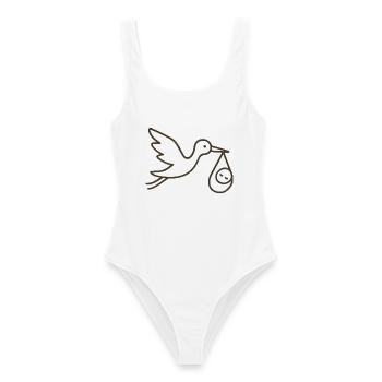 Storch mit Babykind - Minimal Baby Arrival - Frauen Badeanzug - Weiß - Vorne - AI Model Female 172 dark (172cm)