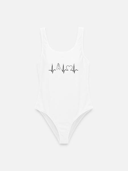 Hand + Hundepfote - High Five - Puls - EKG - Frauen Badeanzug - Weiß