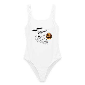 Silhouette de citrouille d’Halloween - Maillot de bain femme - blanc - Devant - AI Model Female 172 dark (172cm)