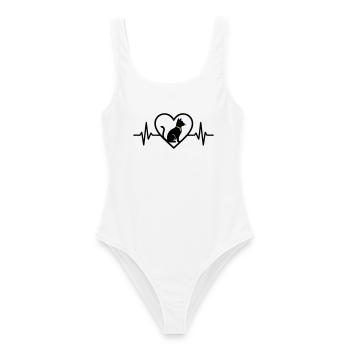 Chat Coeur Silhouette Mignon Cadeau d’Amoureux des Animaux - Maillot de bain femme - blanc - Devant - AI Model Female 172 dark (172cm)