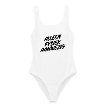 Nur physisch anwesend – lustiges Hemd # - Frauen Badeanzug - Weiß - Vorne - AI Model Female 172 dark (172cm)