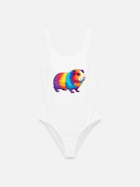 Buntes Meerschweinchen-Regenbogen-Pop-Art-Aquarell - Frauen Badeanzug - Weiß