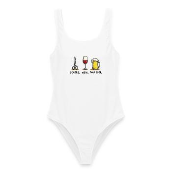 Ciseaux, vin, couple, bière, drôle, jeu de mots de fête - Maillot de bain femme - blanc - Devant - AI Model Female 172 dark (172cm)