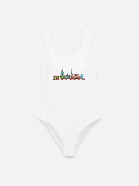 Dresdener Stadtskyline Frauenkirche Linienkunst - Frauen Badeanzug - Weiß