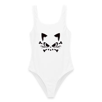 Crâne de chat | Motif minimaliste de Skull & Bones - Maillot de bain femme - blanc - Devant - AI Model Female 172 dark (172cm)