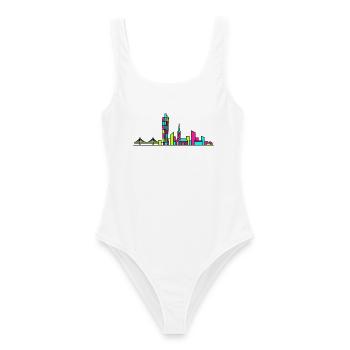 Malmö City Skyline dreht sich Torso Moderne Kunst - Frauen Badeanzug - Weiß - Vorne - AI Model Female 172 dark (172cm)