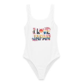 Love Japan Shirt Sakura Skyline Tokyo Mont Fuji - Maillot de bain femme - blanc - Devant - AI Model Female 172 dark (172cm)