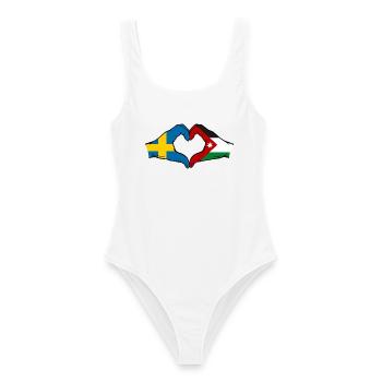 Schweden Jodanien Flagge Hände Herzform - Frauen Badeanzug - Weiß - Vorne - AI Model Female 172 dark (172cm)