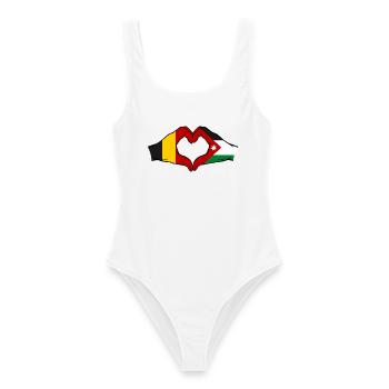 Belgien Jordanien Flagge Hände Herzforn - Frauen Badeanzug - Weiß - Vorne - AI Model Female 172 dark (172cm)