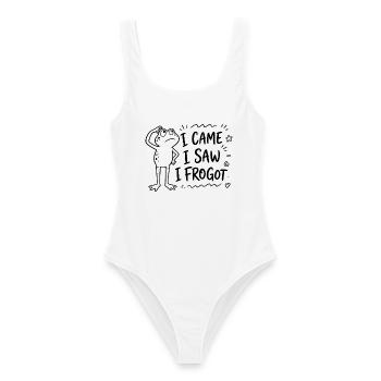 Frosch - I came I saw I frogot - Spruch lustig - Frauen Badeanzug - Weiß - Vorne - AI Model Female 172 dark (172cm)