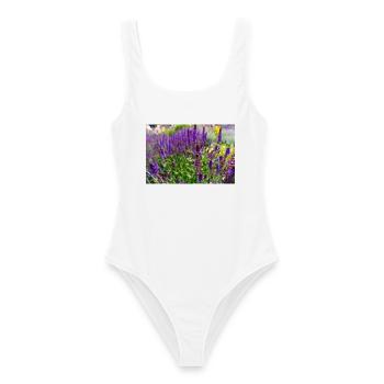 Bumblebee on Purple Salvia Flowers - Frauen Badeanzug - Weiß - Vorne - AI Model Female 172 dark (172cm)