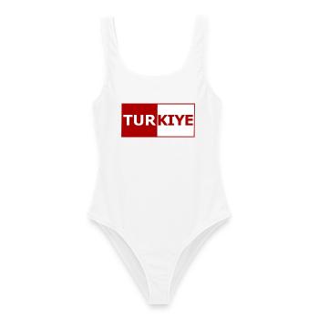 Türkei Blockwortmarke Rot-Weiß - Frauen Badeanzug - Weiß - Vorne - AI Model Female 172 dark (172cm)