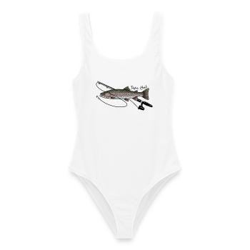 Angeln mit Rute Forelle Fisch Petri Heil - Frauen Badeanzug - Weiß - Vorne - AI Model Female 172 dark (172cm)