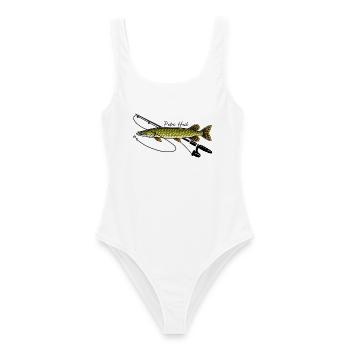 Angeln mit Rute Hecht Fisch Petri Heil - Frauen Badeanzug - Weiß - Vorne - AI Model Female 172 dark (172cm)