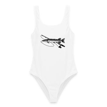 Hecht Fisch angeln mit Rute Petri Heil - Frauen Badeanzug - Weiß - Vorne - AI Model Female 172 dark (172cm)