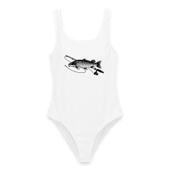 Karpfen Fisch angeln mit Rute Petri Heil - Frauen Badeanzug - Weiß - Vorne - AI Model Female 172 dark (172cm)