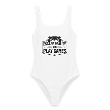 Escape Reality and Play Games - Gamer Sprüche - Frauen Badeanzug - Weiß - Vorne - AI Model Female 172 dark (172cm)