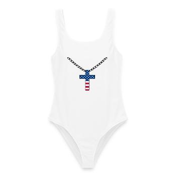 USA Flagge mit Kreuz - Frauen Badeanzug - Weiß - Vorne - AI Model Female 172 dark (172cm)