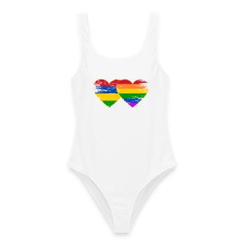 Mauritius Regenbogen Flagge Herz used - Frauen Badeanzug - Weiß - Vorne - AI Model Female 172 dark (172cm)