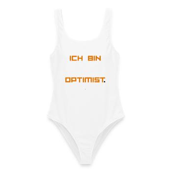 ICH_BIN_OPTIMIST-_ Part 1 - Frauen Badeanzug - Weiß - Vorne - AI Model Female 172 dark (172cm)