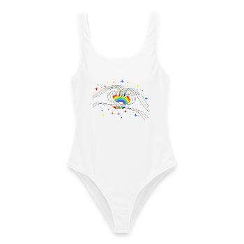 CSD LGBT Hände formen Regenbogen Herz Pride - Frauen Badeanzug - Weiß - Vorne - AI Model Female 172 dark (172cm)