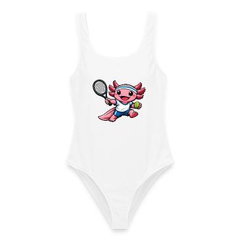 Axolotl beim Tennis – Süßes Sportmotiv - Frauen Badeanzug - Weiß - Vorne - AI Model Female 172 dark (172cm)
