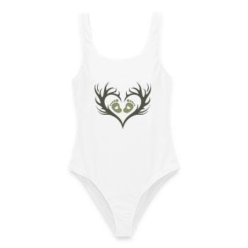 Baby-Jäger | Baby-Fußspuren und Geweihe - Frauen Badeanzug - Weiß - Vorne - AI Model Female 172 dark (172cm)