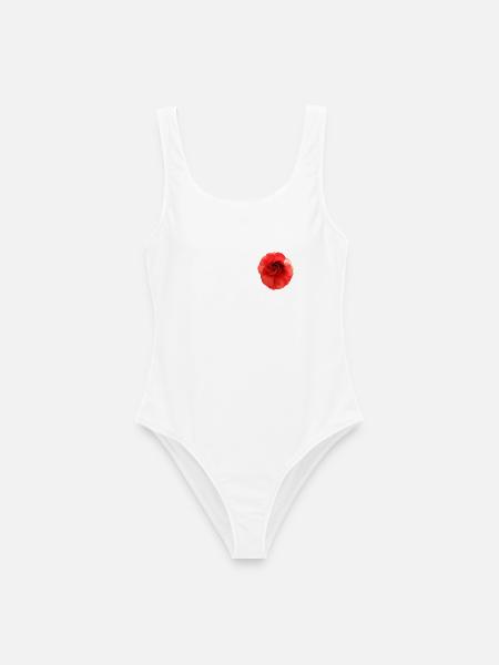 Roter Blütenzauber Camellia - Frauen Badeanzug - Weiß